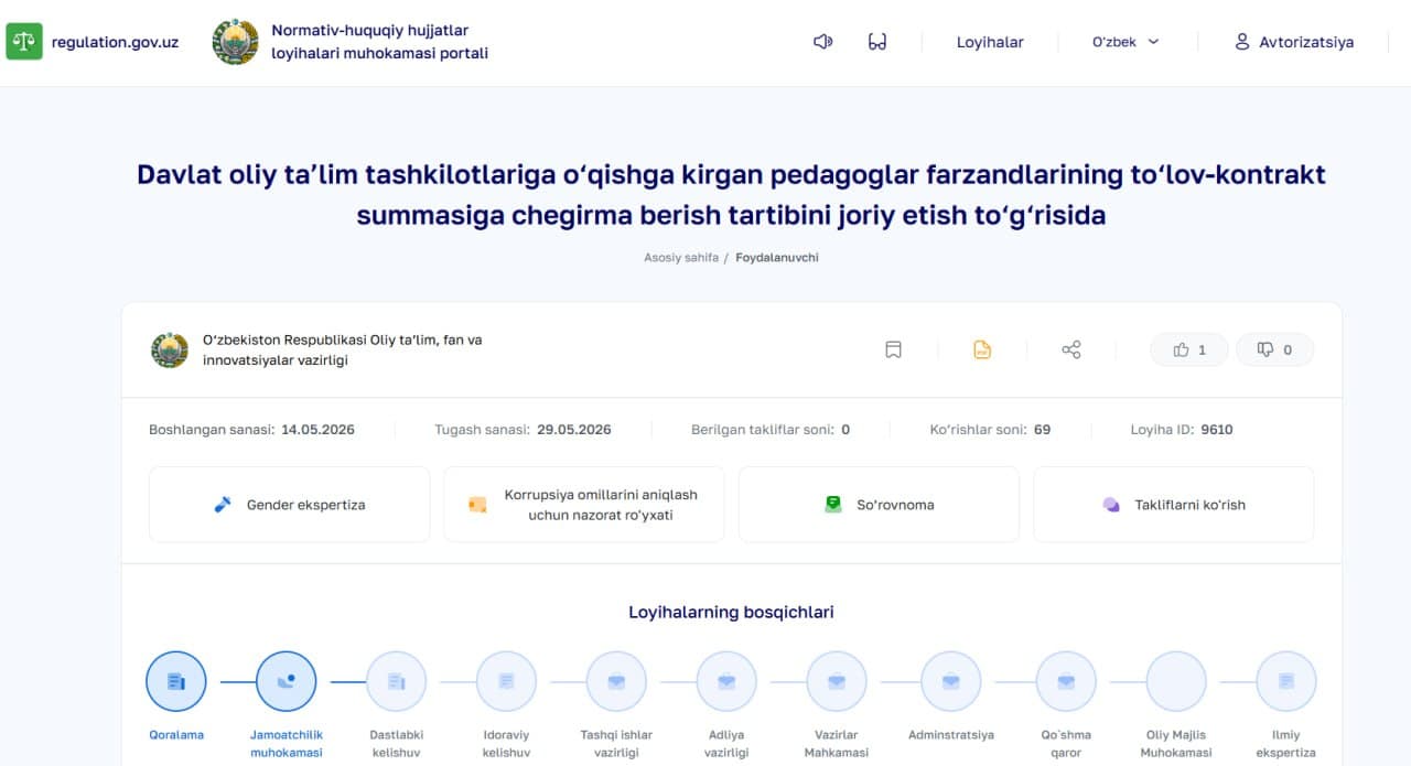 30 foizlik kontrakt chegirmasi: Pedagoglar farzandlari uchun yangi imkoniyat