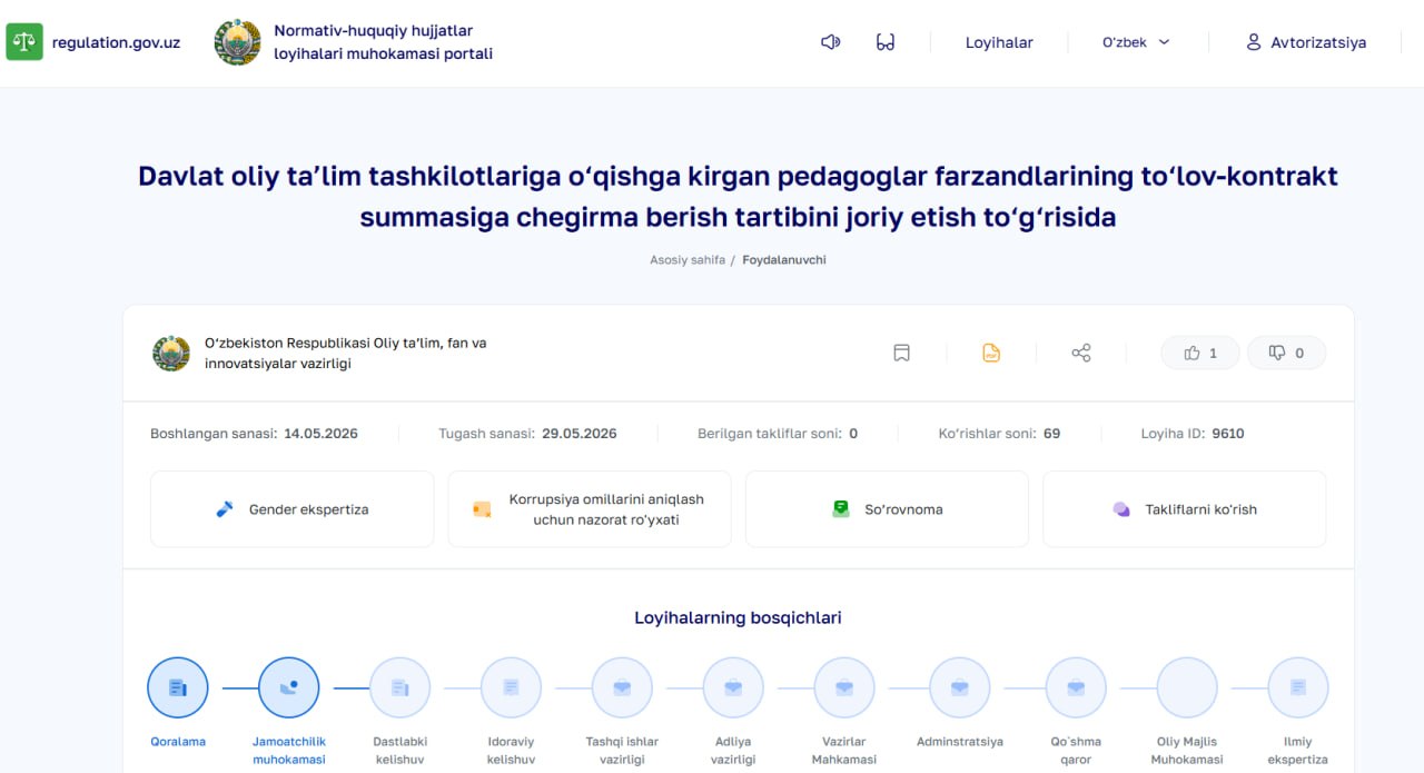 30 foizlik kontrakt chegirmasi: Pedagoglar farzandlari uchun yangi imkoniyat